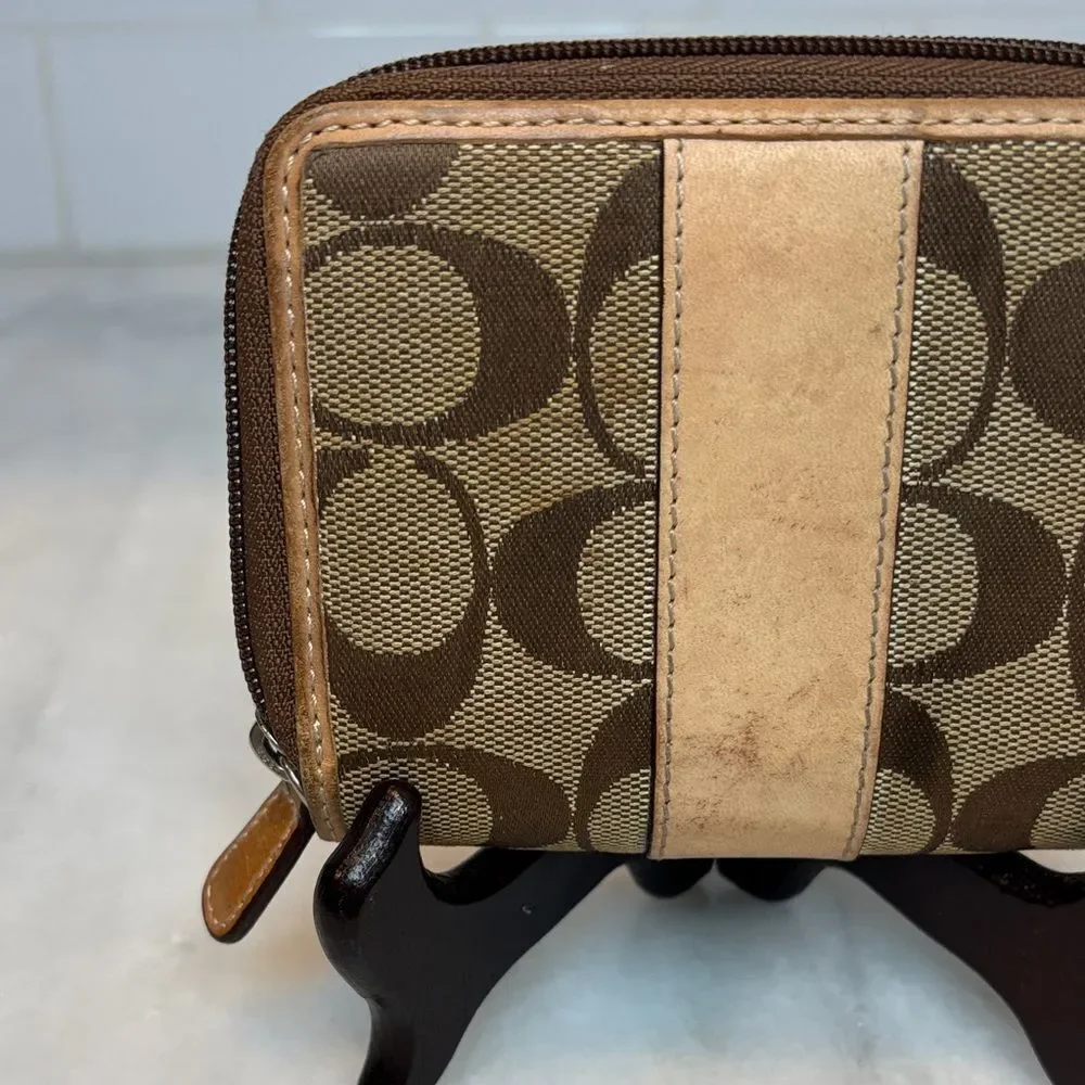 Coach Wallet Y2K Jacquard Signature Logo Canvas Striped Compact Wallet